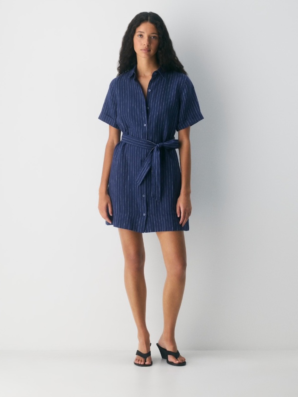 NWT Aritzia Wilfred Eleta Linen Mini Dress Navy Stripe S Small